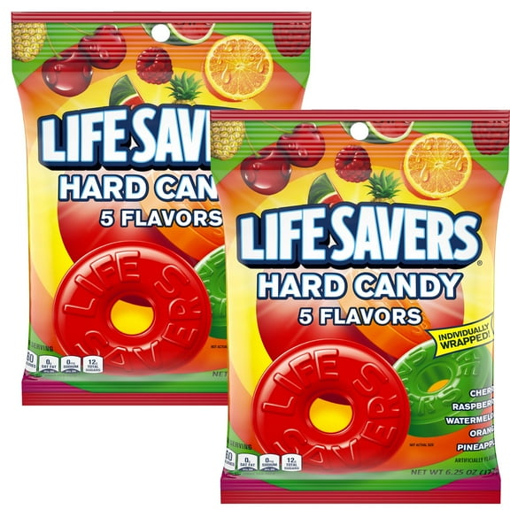 5 Flavors Hard Candy, 6.25 Ounce (Pack of 2), Fruit Flavor Hard Candy, Cherry, Raspberry, Watermelon, Orange, and Pineapple