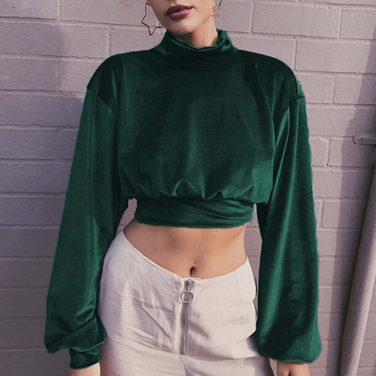 Clearance Under $5 Clothing,POROPL Autumn Winter High-neck Velvet Cropped  Sweater Slim Top Woman Shorts Size 12 Green Size 4 - Walmart.com
