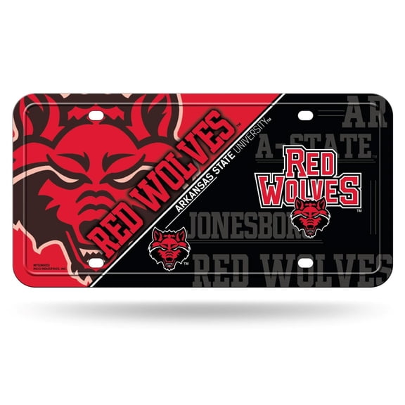 Arkansas State University Red Wolves Metal Tag License Plate Split Design 6x12 Inch