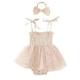 thumbnail image 3 of REDARER Daisy Floral Smocked Tulle Tie Strap Summer Romper & Headband Set ( Girls) 2-Piece,6-12 Months, 3 of 3