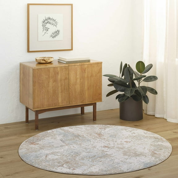 Hauteloom Cindy Living Room, Bedroom Area Rug - Gray, Brown - 7'10"-Round