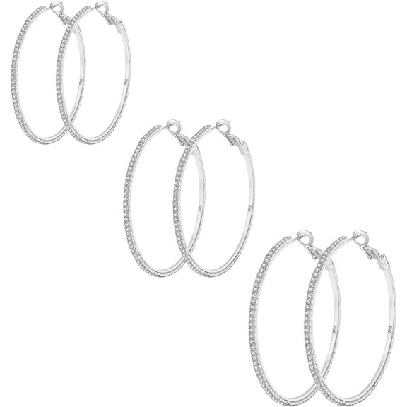 925 Sterling Silver Earrings Large Rhinestone Hoop Earrings Big Cubic Zirconia Hoop Earrings Thin Rhinestones Round Hoop Earrings for Women 20/30/40/50/60/70mm Sparkly Hoops With Crystals fo...[x248]