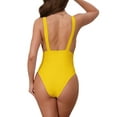 thumbnail image 3 of INSPIRE CHIC Women's Deep V Plunge Monokini Backless Bikini Set, 1 Piece Wide Strap Slimming Swimwear Bathing Suit X-Large Yellow, 3 of 5