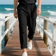 thumbnail image 3 of Mens Pants with Pockets, Men's Cotton Linen Pants Elastic Waist Drawstring Casual Trouser Lightweight Straight-Legs Loose Beach Yoga Pants S-3XL, 3 of 8