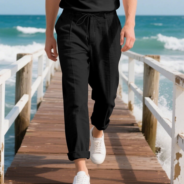 Dxzfnsa Mens Linen Pants Yoga Beach Loose Fit Casual Summer
