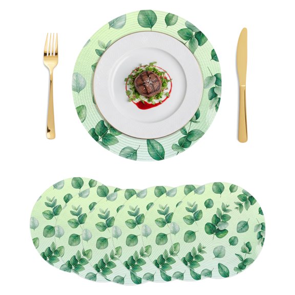 Round Placemats Summer Botancial 15 inch Set of 6 Table Mats for Dining Table Farmhouse Eucalyptus Leaves Green Heat Resistant Non-Slip Kitchen & Home Decorative Place Mat Set