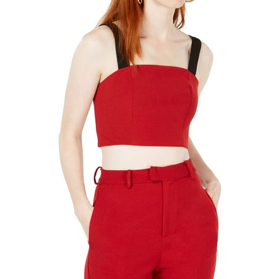 Line & Dot Womens 2-Tone Crop Top Blouse, Red, Medium