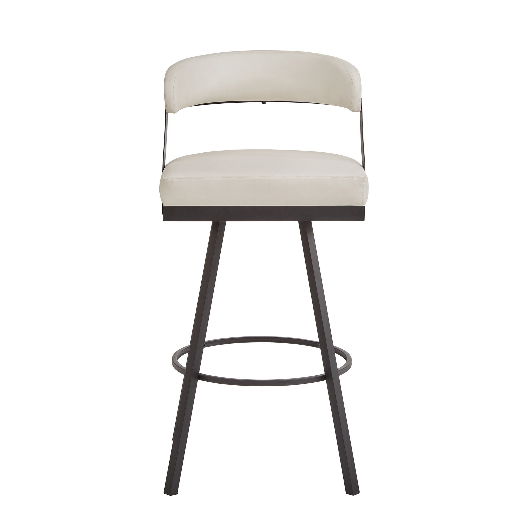 Weston Home Jala Black Finish Metal Vegan Leather Swivel Bar Height Chair, Set of 2, White
