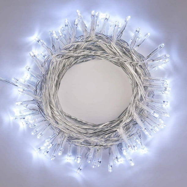Guirnalda de luces LED de 10 m y 80 ledes para exteriores, iluminación navideña de color blanco frío, resistente al agua, para interiores, árboles de Navidad, habitaciones, jardines,