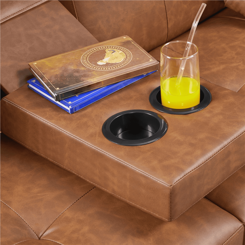 Renwick Modern Faux Leather Futon Sofa Bed Convertible Folding Couch with Cup Holders, Brown