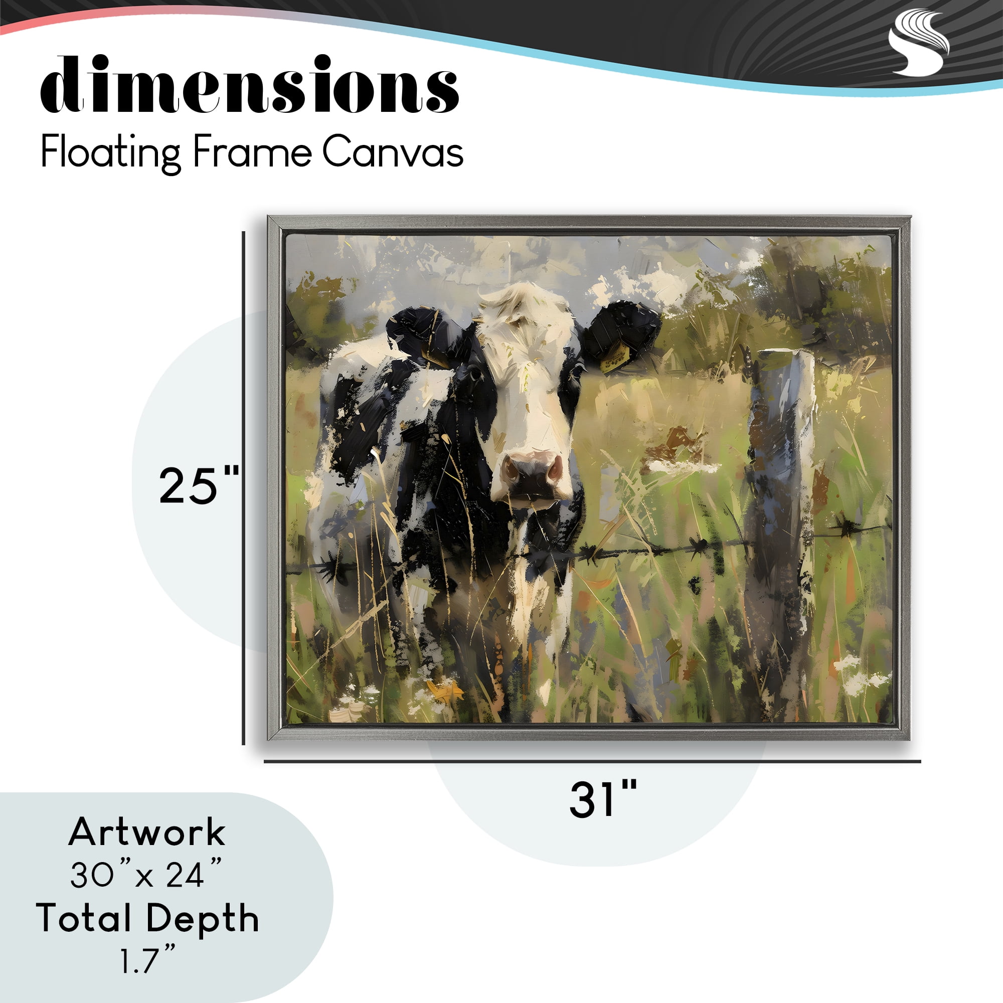 Stupell Industries Cow in Summer Pasture Gray Framed Floater Canvas Wall Art, design by Creative Studio