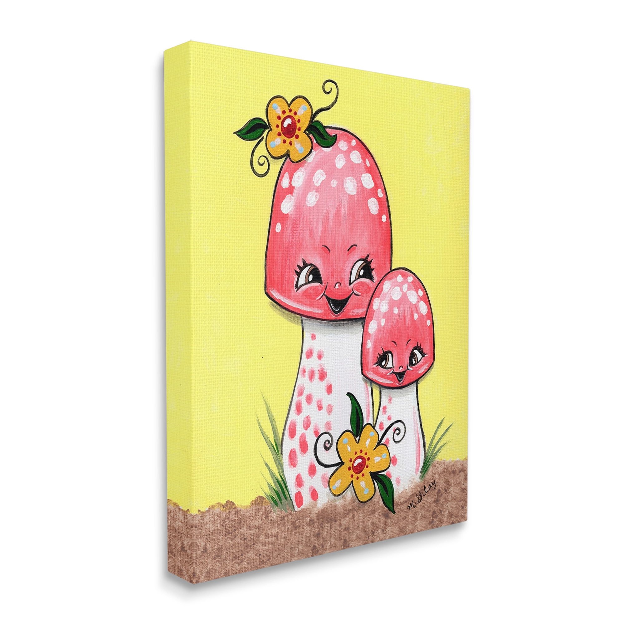 Stupell Industries Happy Mushrooms & Flowers Botanical & Floral Painting Gallery Wrapped Canvas Art Print Wall Art, 16 x 20
