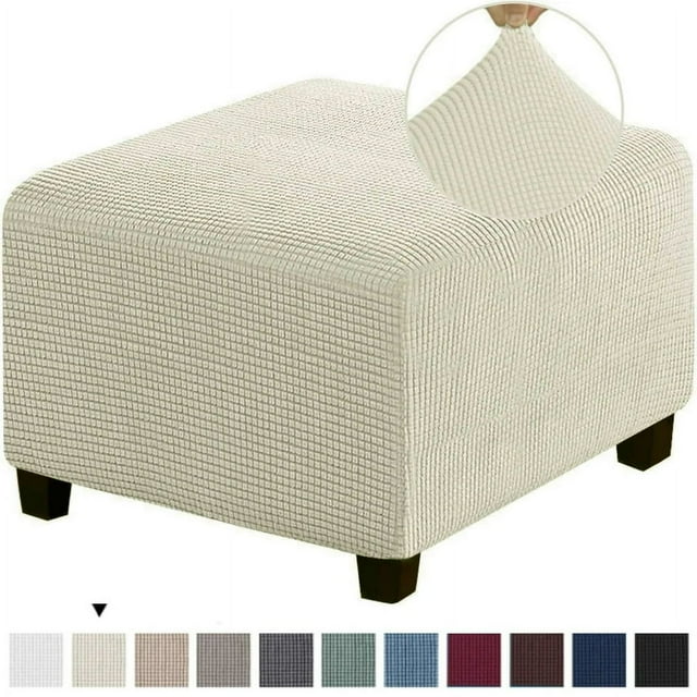HLONK 3 Sizes Square Jacquard Durable Customized Stretch Footrest Ottoman Cover Folding Storage Stool Furniture Protector Slipcover (Dark Grey L)