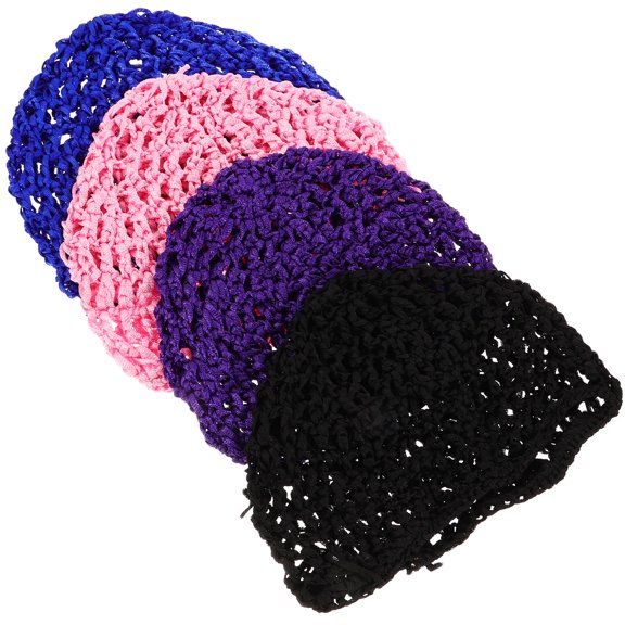 HIAKDOFT 4Pcs Hair Net Small Crochet Black Purple 20x14cm Cotton Polyester Blend For Women Girls Daily Life