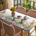 thumbnail image 3 of Easter Bunny Table Cloths for 5 Foot Rectangle Tables, Spring Daisy Flowers Rabbits Buffalo Plaid Patio Waterproof Elastic Fitted Tablecloths, Washable Rectangular Table Cover for Camping, 3 of 8