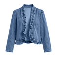 thumbnail image 4 of Oksale Women's Ruffled Denim Jackets Trendy Open Front Crop Cardigan Cozy Long Sleeve Jean Jacket Fall Going Out Tops Light Blue L, 4 of 9