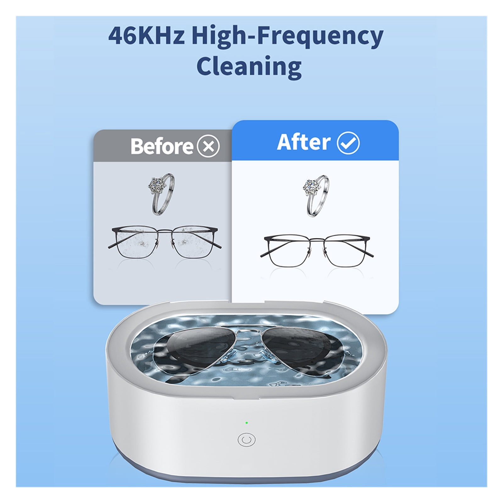 Household Jewelry Ultrasonic Cleaner 600ML Ultrasonic Glasses Jewelry Cleaner 46KH High Dentures Retainer Cleaning for Glasses