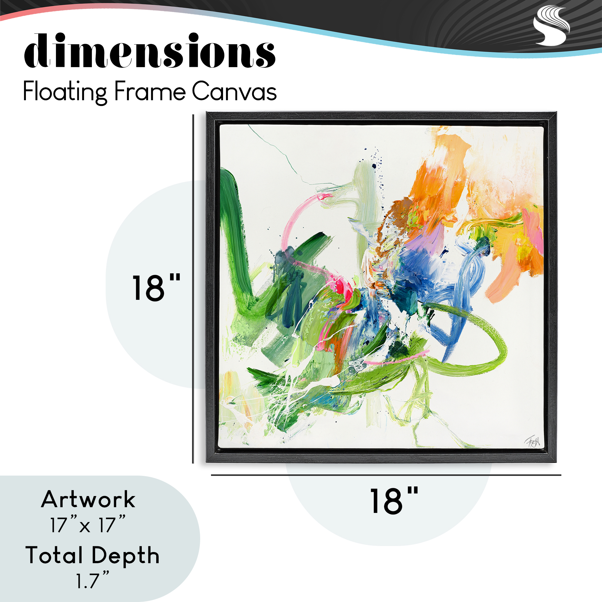 Confident Green Abstraction Black Framed Floater Canvas Wall Art, design by Design Fabrikken