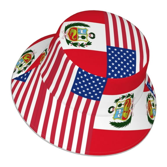 Peru America Flag Bucket Hat Stripe Beach Fisherman Hats For Women Men Reversible Double-Side-Wear With Reflective