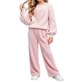 thumbnail image 2 of Oiangi Girls Fall Clothes Outfits Lounge Knit Sets Crewneck Sweater and Pant for Cold Weather Pink 5-6Years, 2 of 8