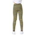 thumbnail image 3 of HDE Girl's Leggings Holiday Stretchy Full Ankle Length Stripe and Black Tights Yellow and Black Stripes 7-8, 3 of 6