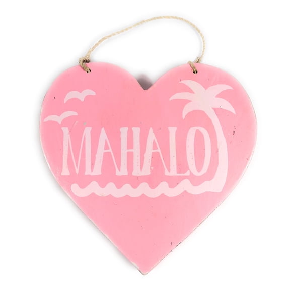 Wooden "Mahalo" Heart Sign 5" - Pink | #snd25117p