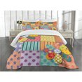 thumbnail image 3 of Ambesonne Colorful Quilted Bedspread Set 3 Pcs, Flower Polka Dots Mix, Queen Size, Multicolor, 3 of 5