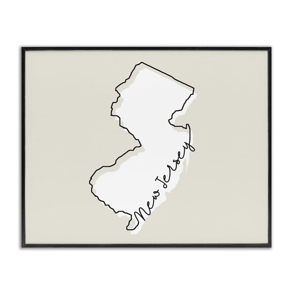 Stupell Industries Farmhouse New Jersey Home State Map Neutral Print Design Black Framed Giclee Art, 14 x 11, by Lil' Rue