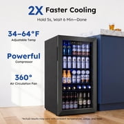 Simzlife 130 Can Beverage Refrigerator with Glass Door for Home, 17.3 in D, 31.3 in H, Black