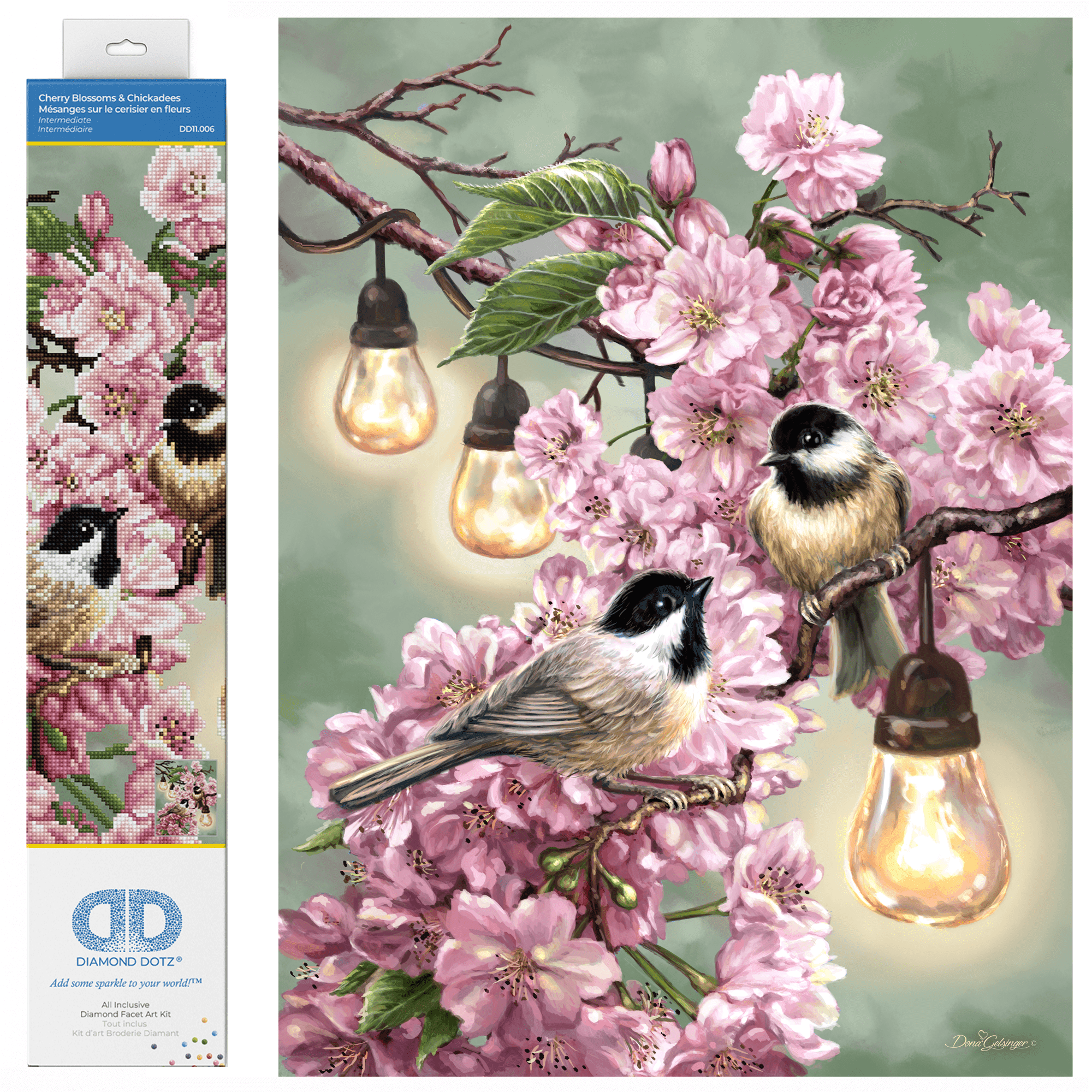 Diamond Dotz Cherry Blossoms & Chickadees Diamond Painting Kit - 20.1 x 16.5