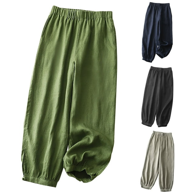 Sentmoon High Waisted Pants for Women Solid Color Linen Pants for Women Oversized Relaxed Fit Streetwear Summer Work Pants Women Stretch Beach Day Essentials for Lounge and Sleep M