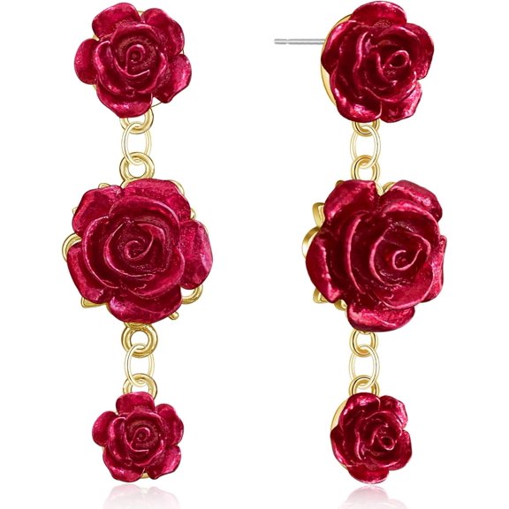 70s 80s Vintage Long Gothic Acrylic Rose Flowers Dangle Drop Earrings for Women Bohemian Handmade Punk Flower Stud Earrings