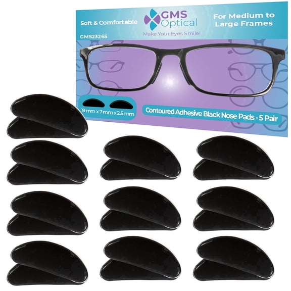 Adhesive Nose Pads 2.5mm Thick 19mm, Black, 10 Pairs, Silicone Nose Pads for Glasses
