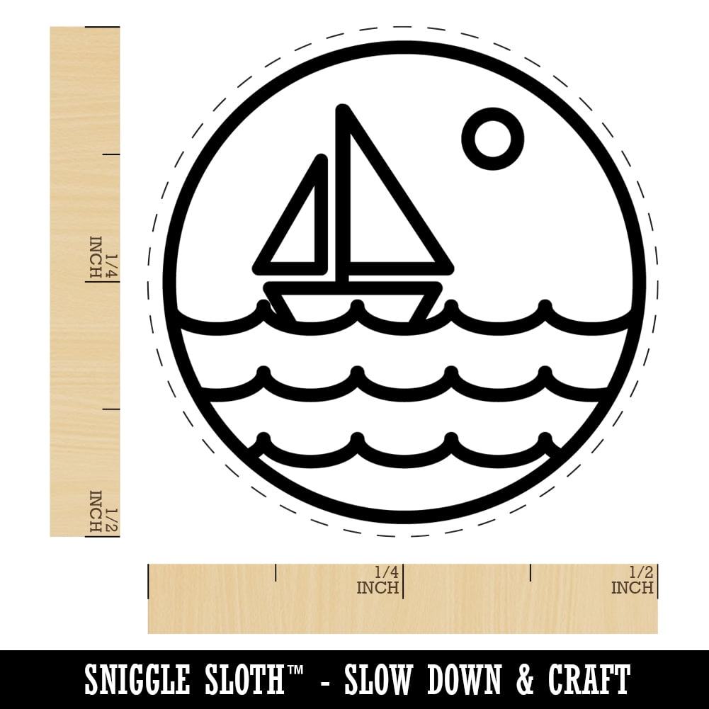 Sailboat on Ocean Lake Self-Inking Rubber Stamp Ink Stamper - Blue Ink - Mini 1/2 Inch