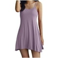 thumbnail image 2 of Oksale Adjustable Strap Modal Lingerie for Women Built in Bra Mini Night Gown Trendy Asymmetrical Hem Chemise Nightgown Sexy Crewneck Slip Sleepwear Purple L, 2 of 7