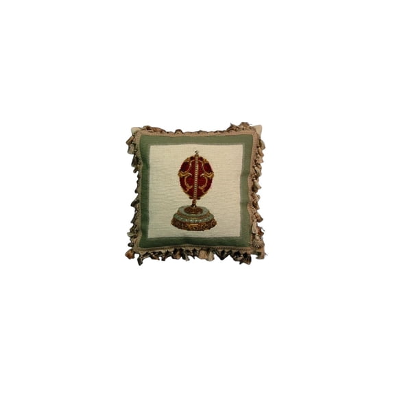 Red Faberge Egg Vintage Needlepoint Accent Throw Pillow 17" x 17"