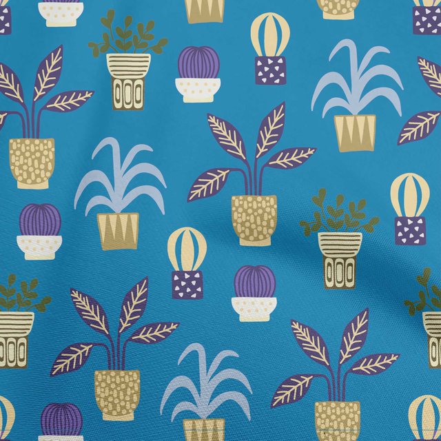 oneOone Cotton Silk Blue Fabric Flower Pots Motif Dress Material Fabric Print Fabric By The Yard 42 Inch Wide