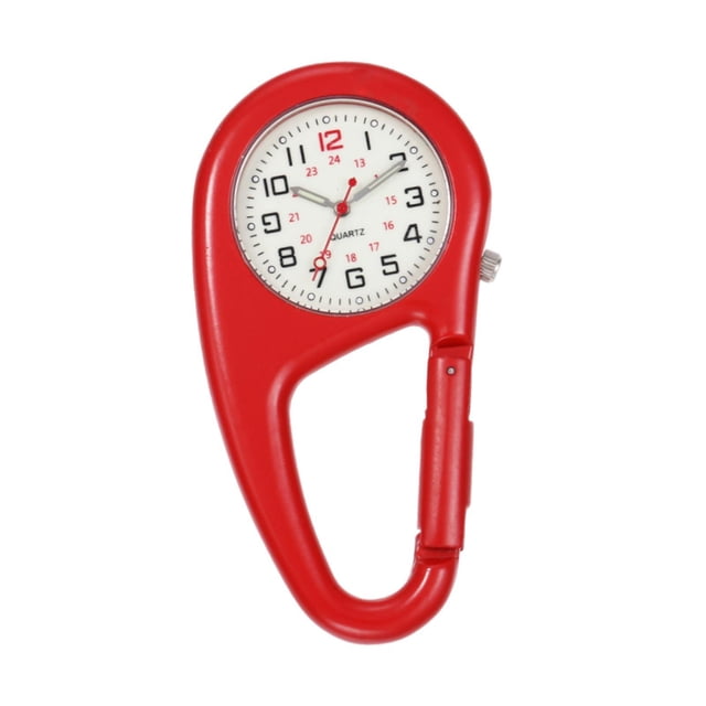 Reloj con mosquetón, reloj de bolsillo portátil y versátil para enfermeras y mujeres. Rojo