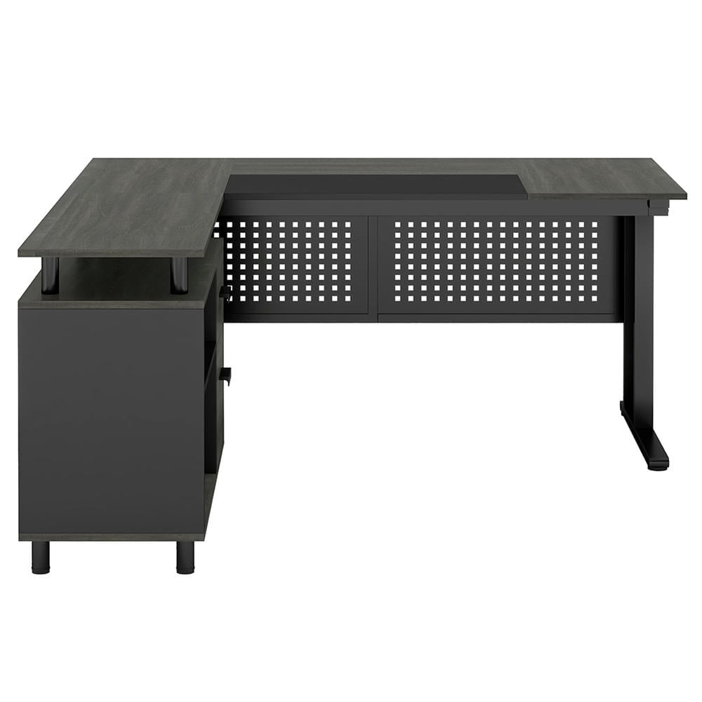 Barara King Home Office Desk, Computer Desk,Industrial L-Shaped Desk, 63" Computer Executive Desk with File Cabinet, Gray & Black