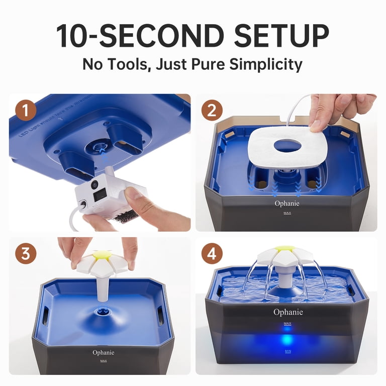 Ophanie 50oz Small Pet-Friendly Cat Water Fountain with Quiet Pump