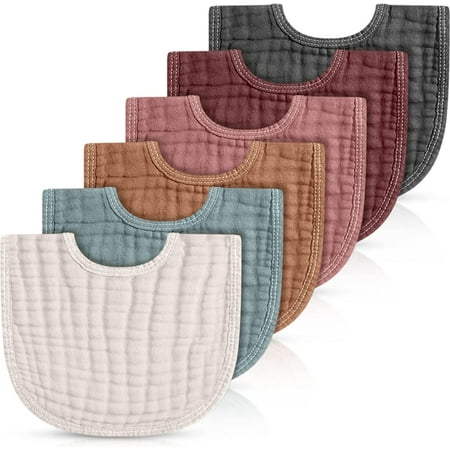 6 Pcs Muslin Bibs Baby Burping Cloth Teething Bibs Bandana Bibs 6 Absorbent Layers Muslin Bibs for 6 Month+ Baby