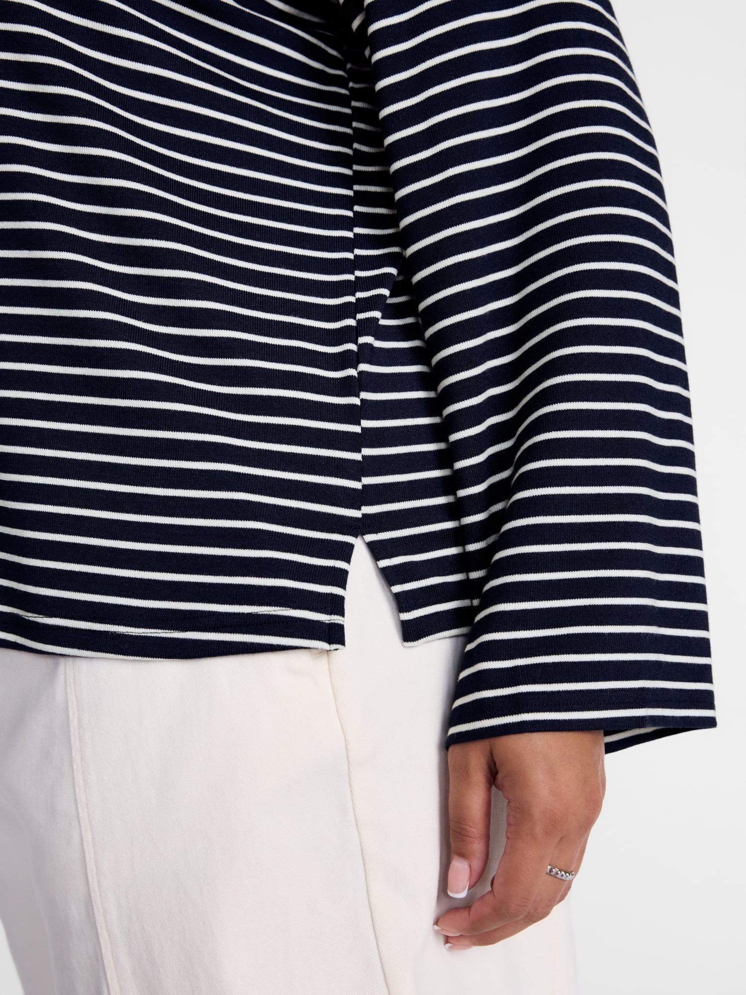 Terra & Sky Women's Plus Striped Tee with Long Sleeves, Sizes 0X-5X