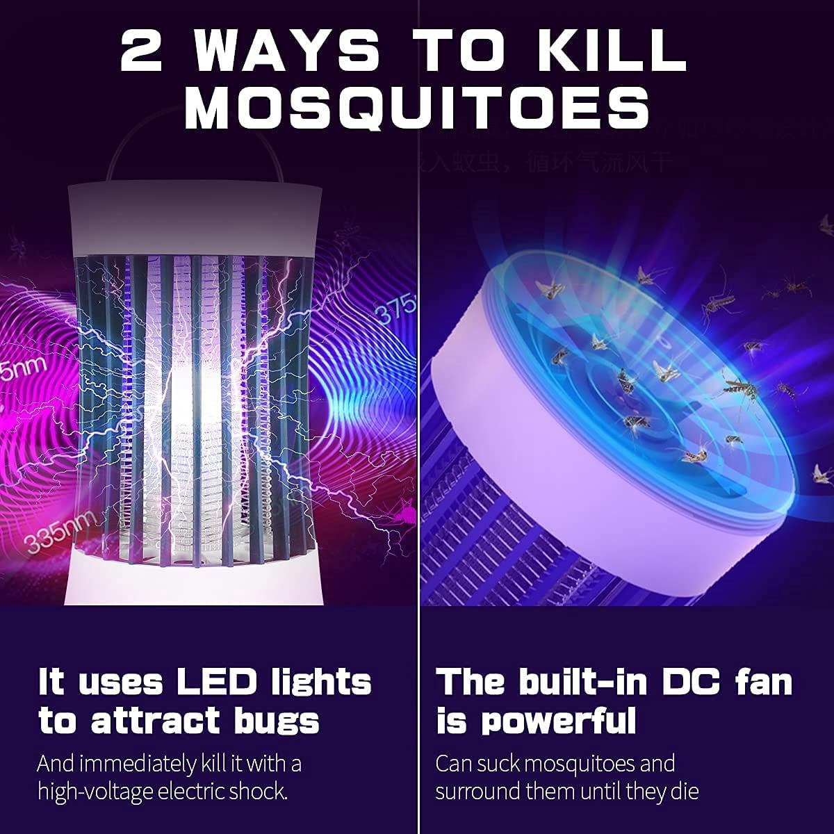 Bug Zapper, USB Rechargeable Indoor & Outdoor Mosquito Killer Trap Lamp Light with 2000mah Battery, Suction Fan, Electric Portable Mosquito Fly Zapper for Home, Camping, Gnats, Backyard, Patio