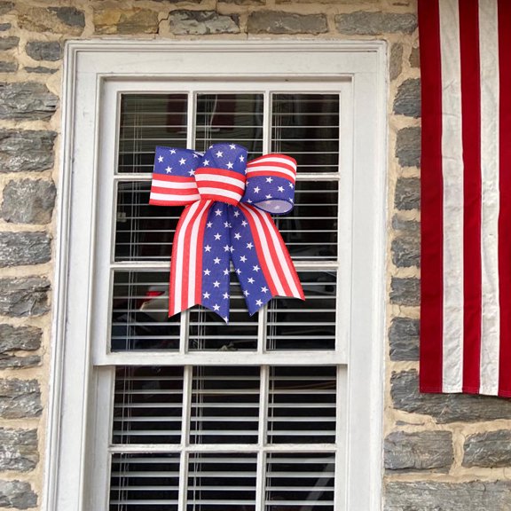 Independence Day Flag Star Ribbon Bow - Patriotic Decor for 4th of July, Memorial Day, Flag Day - Red White Blue Wired Ribbon for Wreaths, Door Decor, Party Setup - Weather-Resistant & Reusable