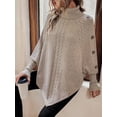thumbnail image 3 of Women's Pullover Bat Type Lightweight Sweater Cape Style High Neck Long Sleeve Button High Neck Casual Women's Sweater, 3 of 7
