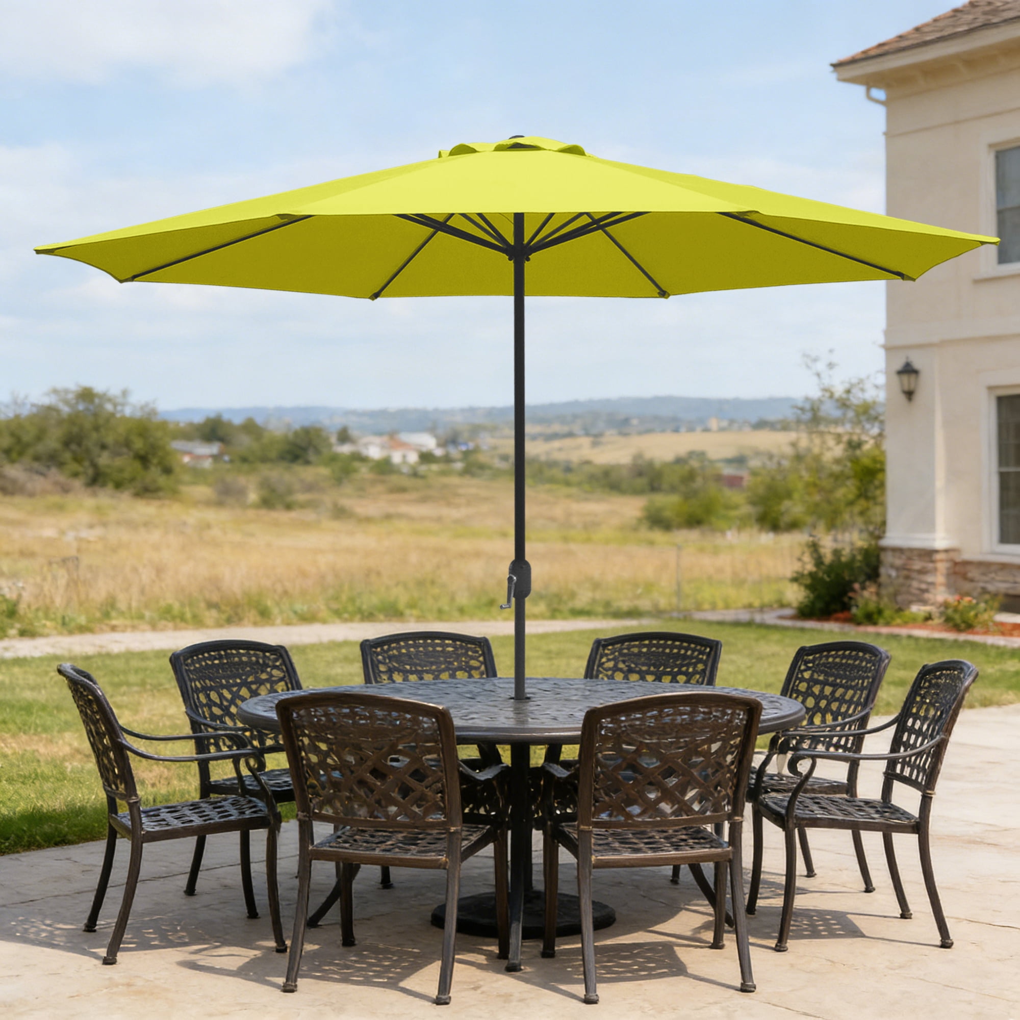 Abble 11FT Outdoor Patio Umbrella with Crank Handle, Market Umbrella with 8 Sturdy Umbrella Ribs, Waterproof for Garden Deck Backyard Pool,   Yellow