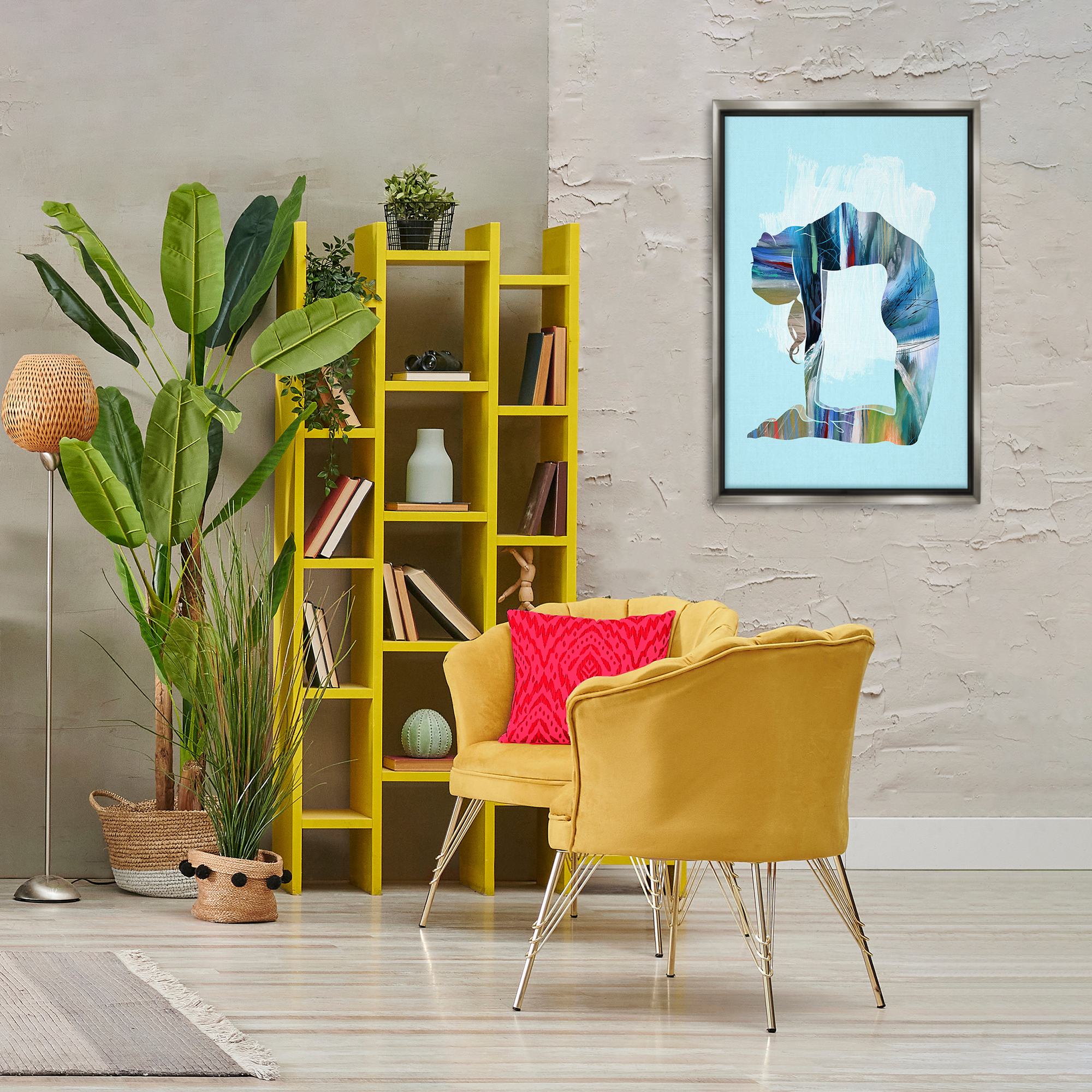 Stupell Industries Powerful Yoga Stretch Sports Painting Gray Floater Framed Canvas Art Print Wall Art, 21 x 31