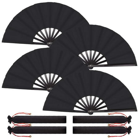 

4Pcs Folding Fan Chinease Japanese Black Folding Dancing Prop Dance