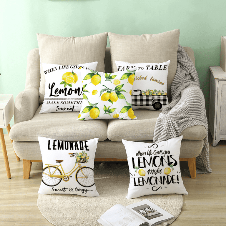 Lemon Fall Throw Pillow Covers Yellow Lemon Print Cushion Soft Modern Farmhouse for Bedroom Sofa Living Room 18 x 18 Inch Lemon 11 Walmart