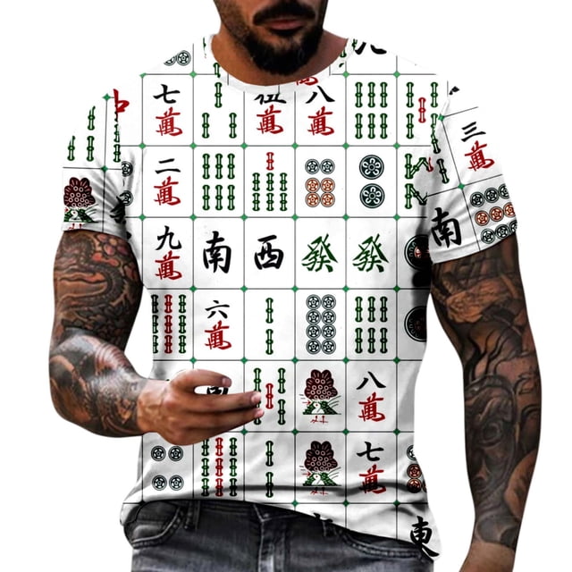 Chemise Homme Adulte Grande Taille Chemise Homme Été Décontractée Col Rond Manches Courtes Mahjong T-Shirt Imprimé 3D Blouse Hauts T-Shirt Vêtements(Rouge,m)